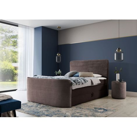 Boxspringbett Schlafzimmerbett BODY 120x200cm in Stoff Schokobraun inkl. Bettkasten (1/4)