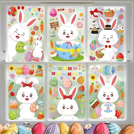 Adesivi pasquali per finestre, 6 fogli - 20×30 cm - Adesivi pasquali per finestre - Adesivi statici pasquali per finestre - Riutilizzabili - Decorazioni pasquali - Bifacciali (1/5)