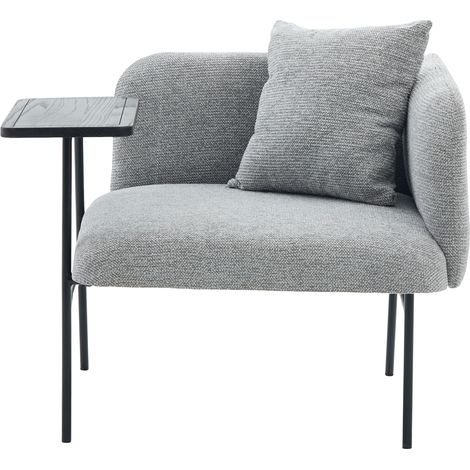 Fauteuil individuel moderne avec dossier en tissu confortable et deux compartiments de rangement, complété par une table d’appoint pratique. Cette table d’appoint minimaliste avec rangement dispose d’ (1/5)