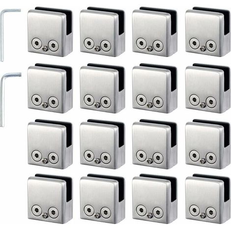 16pcs Pinces à Verre 8-10mm Support Verre dans Pinces en Acier Inoxydable Arrêtez Verre de Forme Carrée 8-10mm avec 2 Clés Hexagonales pour Balustrade d'Escalier - RWAccessoire pour miroir (1/5)