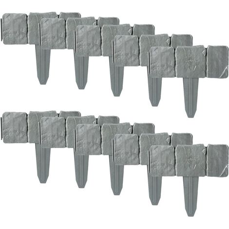 Bordure de jardin en pierre pavée effet plastique, bordure de pelouse, bordure de parterre de fleurs, bordure de gazon (10 pièces, gris) (1/5)
