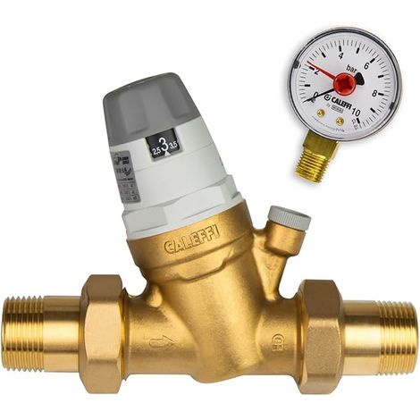Réducteur de pression d'eau 1/2" DN15 avec cartouche remplaçable et manomètre Valve de réduction de pression Régulateur de pression 535041 Multicolore (1/5)