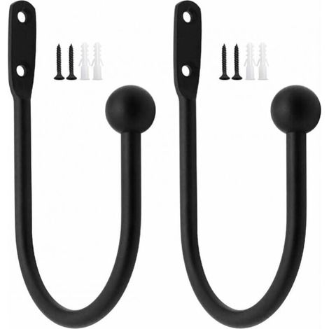 2pcs Curtain Tiebacks Decorative Window Hooks Curtain Holdbacks Metal Curtain Tiebacks for Heavy and Light Curtains Hooks - Black MUMU (1/4)