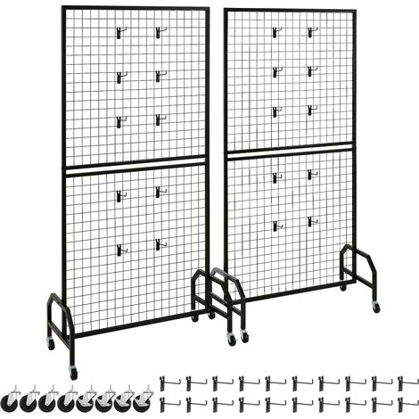 Mophorn Paneles de pared de rejilla, 2 unidades, estructura enrollable de 898 x 400 x 1798 mm con 20 ganchos, estantes de acero al carbono, ideales para decoración y organización, color negro