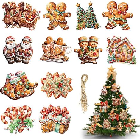 Lot de 24 Décorations de Noël en Pain d'Épice - Bonhomme pour Sapin avec Corde - Ornements pour Maison (1/5)