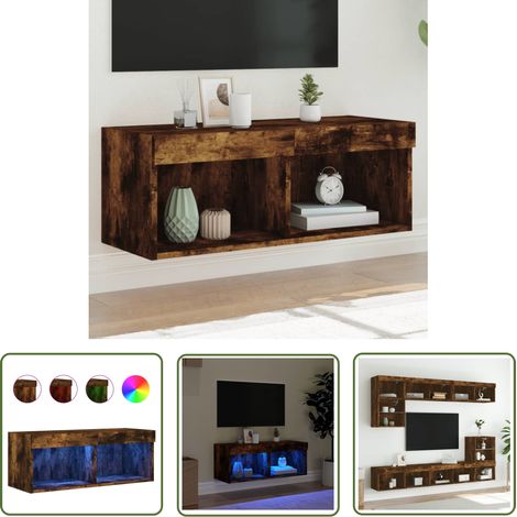 The Living Store Meuble TV avec lumières LED chêne fumé 80x30x30 cm - Meuble Tv - Meuble Audio - Éclairage Led - Meuble Murale - Rangement (1/5)