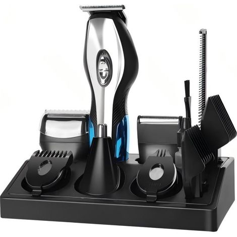 Kit de tondeuse multifonction Aigostar 6 en 1 pour hommes, rasoir électrique et tondeuse à cheveux, lavable avec base