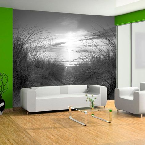Papier peint plage en n&b - 300 x 210 cm
