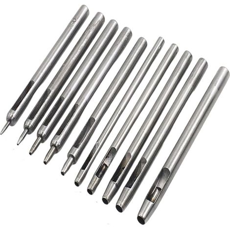 10 Pièces Emporte Pièce cuir, Poincon Creux Poinon en Cuir Poinon Creux en Acier Rond Set Outils de Perforation de Trou Creux de Cuir Pour Bracelet De Montre Ceinture 0.5mm-5mm (1/5)
