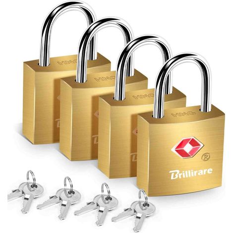 Lot de 4 cadenas de bagage TSA avec clé, laiton, étanche, pour valises et casiers