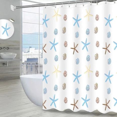 Rideau de salle de bain PEVA 200×180 cm – imprimé étoiles de mer – tissu imperméable – installation facile avec crochets (1/4)