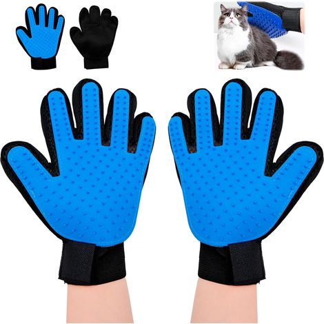 Brush Glove for Cats and Dogs Short and Long Hair, Soft Silicone Grooming Glove, Removing Dead Hair Painlessly, Pet Care Accessory Light Blue (1/5)