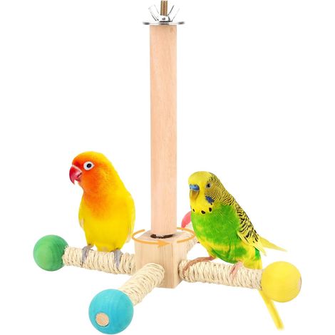 Drehendes Vogelsitzstangen-Ständerspielzeug, Naturholz, interaktives Übungsrad, Papageiensitzstangenspielzeug, rotierende Vogelsitzstange für Papageien, Sittiche, Wellensittiche, Turteltauben, Finken,