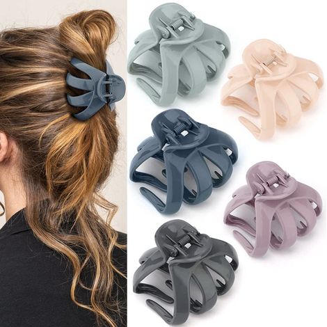 Lot de 5 pinces à cheveux - Pinces requin - Pinces pour chignon - Pinces griffes pour cheveux épais - Grandes pinces à cheveux pour femmes - Pinces pieuvre - Pinces mâchoires géantes à forte adhérence (1/5)