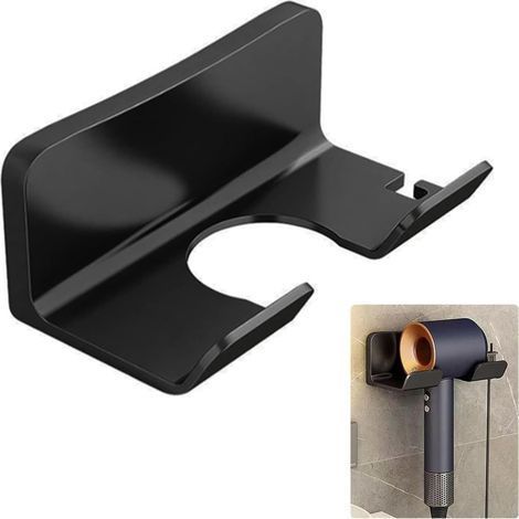 Support mural universel pour sèche cheveux sans perçage Avec un trou de rangement pour prise Pour salle de bain, salon Noir (1/5)