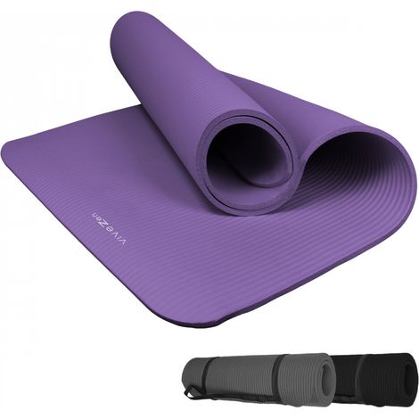 Tapis de yoga, de gym, d'exercices 186 x 120 x 1 cm + sangle de transport - Violet - Vivezen