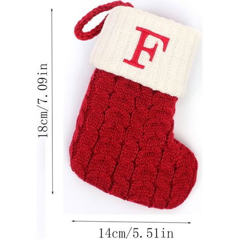 Chaussette De Noël - Tricotée - Lettre Initiale Brodée A À Z - Pour Cheminée Ou Arbre De Noël - 1 Pièce (1/2)
