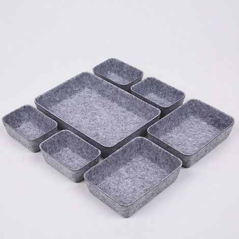 Pack de 7 systèmes de rangement de tiroirs, gris clair, panier de rangement lavable en feutre (1/5)