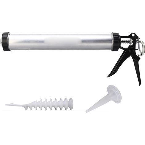 Pistola de calafateo de silicona con tubo de aluminio (1 unidad), capacidad de 600 ml, se suministra con 10 boquillas. (1/5)