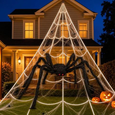 Toile d'araignée (7 mètres), araignée géante 150 cm, contient 20 araignées et 40 grammes de toile d'araignée, décoration d'Halloween (1/5)