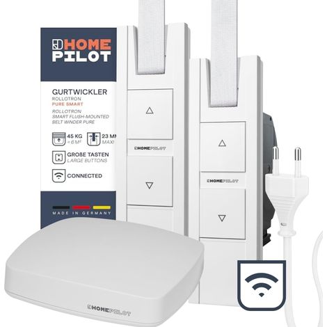 Kit de démarrage pour volet roulant - 2 enrouleurs de sangle électriques + centrale Smart Home avec application et commande vocale (1/5)