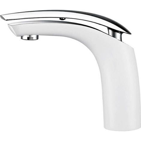 Single-lever mixer tap in white ceramic brass – Height: 17 cm – Water-saving ABS aerator – Easy installation (1/5)