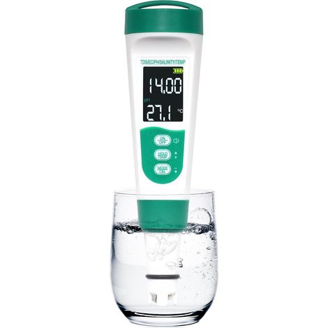Testeur de Qualité de l'eau 5 en 1,pH/EC/TDS/TEMP Testeur Numérique Portable de Qualité de l'eau Type-C Rechargeable,Testeur de Sel pour Piscine avec Voix pour l'eau Potable,Aquariums,Spas (1/5)