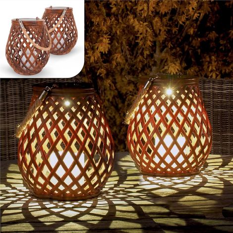 Lot de 2 lampes solaires d'extérieur - Lampes LED effet rotin - 0,2 W IP55 - 21 x 17 cm - Idéales pour jardin, terrasse et balcon-AquaForge (1/5)