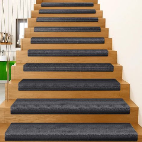 YORKING Self-Adhesive Stair Pads for Carpet Steps Non-Slip Stair Treads, Reusable Fabric Anti-Slip Stair Mats for Home, Pets & Elderly, Quiet Soft Reusable Stair Safety Pads (15, Dark Gray) (1/5)