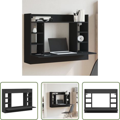 Rangement mur - Bureau mural noir 105x48x75 cm bois d'ingénierie (1/5)