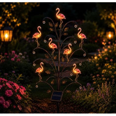 Lampe de jardin créative - Lampe solaire en forme d'oiseau - Flamant rose