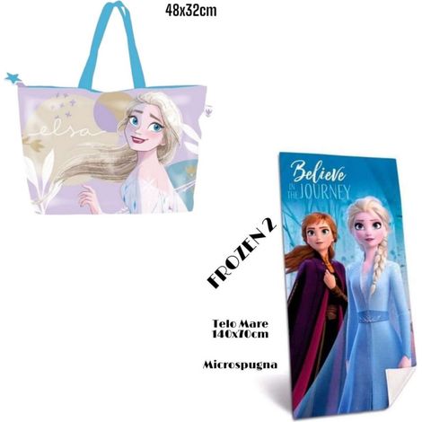TRADE SHOP - Telo Mare In Cotone Frozen 2 + Borsa Da Spiaggia Asciugamano Per Mare Piscina - (1/2)