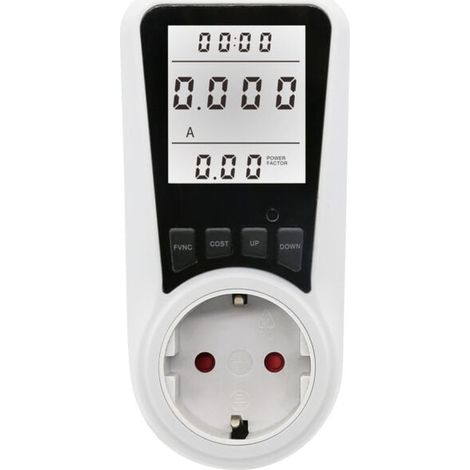 Weiße Energiezähler-Wattmeter-Steckdose, 7 Modi Energiezähler-Steckdose, LCD-Anzeige, max. 3680 W, weißes Licht (1/3)
