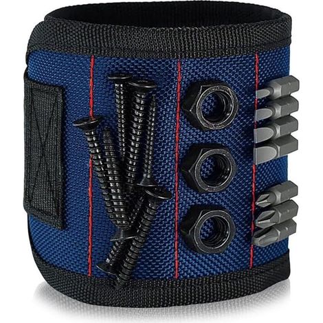 Bracelet magnétique livré avec aimants puissants, accessoires d'outils de réparation de puissance de poignet pour vis, clous, boulons, perceuses, attaches DIY,Bleu, 33×15.5×12.5cm (1/5)