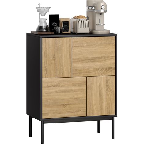 Credenza da soggiorno in stile moderno, mobile contenitore da cucina, ante a pressione e 4 scomparti, 60 x 35 x 78 cm, nero.
