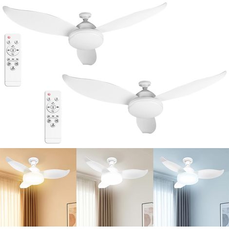 Ventilateur de plafond lumineux à trois pales en forme de pétales, 2 pièces, 91 cm (36 pouces), éclairage tricolore, avec télécommande, douille E27 (1/5)
