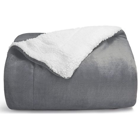 Plaid Couverture Polaire en Sherpa, 130x160 Couverture lit 1 Personne Gris Anthracite, Plaid Canape Fourrure Jeté de Canapé Réversible, Jete Canape Petit Épais Chaud et Doux en Peluche 130 x 160（Gris） (1/5)