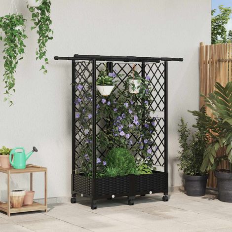 vidaXL Hochbeet mit Rankgitter und Dach Schwarz 124 x 40 x 127 cm PP (1/5)