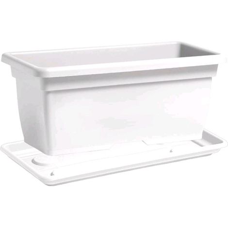 Vaso Rettangolare + Sottovaso in Plastica PPL Colore Bianco 80x40x34H cm 63 Litri (MEGA) 80x40x34H cm Colore Bianco (1/5)