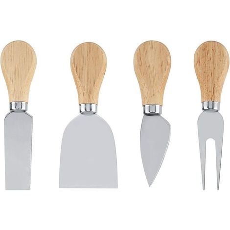 Set de quatre couteaux à fromage en acier inoxydable avec manche bois pour découpe et service accessoire de table élégant