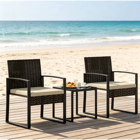 Set da giardino bistrò 3 pezzi con tavolino in vetro e 2 sedie in polyrattan (1/5)