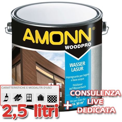 Impregnante a base acqua per legno amonn wasserlasur 10 noce chiaro 2,5 lt (1/2)