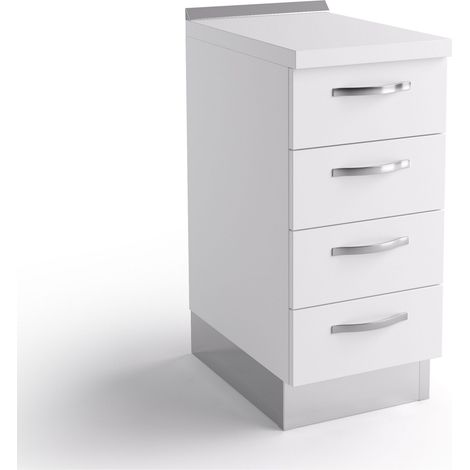 Base cassettiera cucina 40x60x84 cm in legno bianco opaco con quattro cassetti - Massa