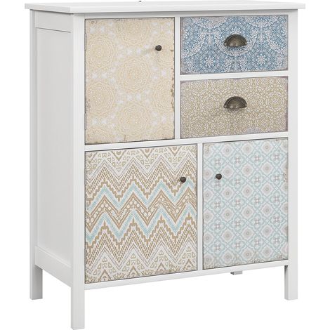 AMXCNOY Commode, armoire de rangement avec 2 tiroirs et 3 compartiments, anti-basculement pour salon et chambre, blanc, 68x34x80cm