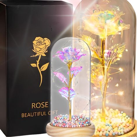 Rosa rosa eterna a LED che brilla in un bicchiere, batterie, proposta di matrimonio, onomastico (1/5)