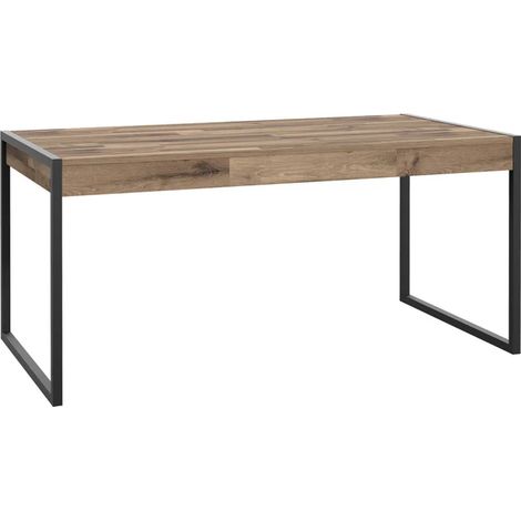 Table 166 cm 2 tiroirs décor bois recyclé et métal noir - APACHE (1/5)