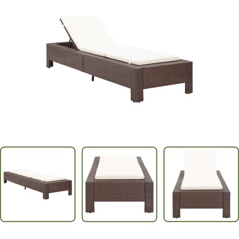Sonnenliege -  Sonnenliege mit Auflage Braun Poly Rattan