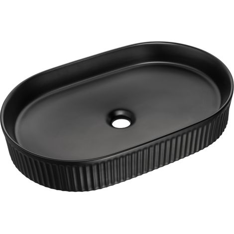 Vasque à poser en céramique à rainures "Beyond" - Noir mat - L 56 x P 36 cm - Livraison gratuite