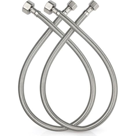 Tuyaux de raccordement pour robinet, tuyau d'eau tressé en acier inoxydable de 24 pouces, tuyau de robinet 1/2" FIP x 3/8" COMP, raccord de tuyau de robinet x 2 pièces (1 paire) (1/5)