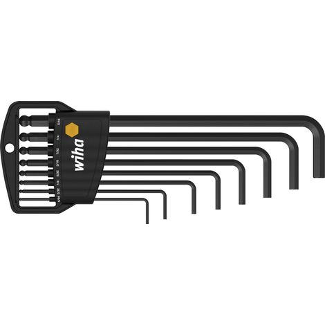 Wiha Stiftschlüssel Set im Classic Halter Sechskant-Kugelkopf 8-tlg. schwarzoxidiert, Zoll-Ausführung in SB-Kartonverpackung (02939) (1/2)